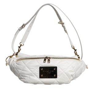 White Quilted Logo Plaque Belt Waist Fanny Pack Bag