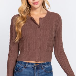 Crew Neck Cable Sweater Cardigan