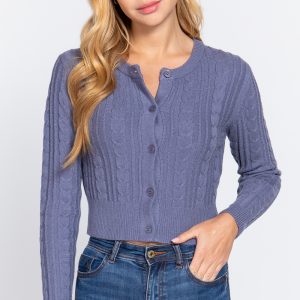 Crew Neck Cable Sweater Cardigan
