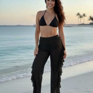 Black Sheer Ruffle Beach Pants