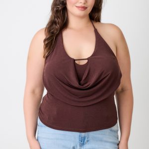 Plus Size Halter Cowl Neck Draped Top