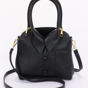Faux Leather Shirt Style Top Handle Bag