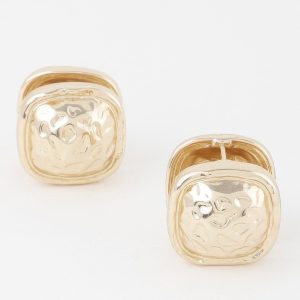 Gold Square Pleated Button Clip On Earrings