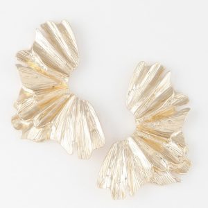 Sculptural Flower Gold Drop Earrings