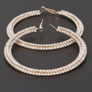 Triple Jeweled Flat Hoop Earrings