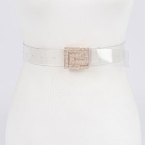 Rhinestone Buckle Vegan Belt