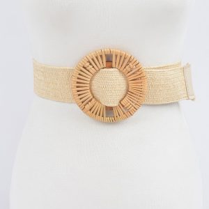 Handmade Bamboo Buckle Stretch Straw Belt