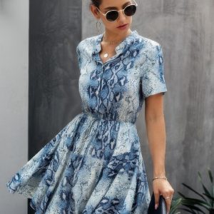 Animal Drawstring Waist Shirt Dress