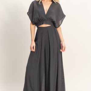 Collared Wrap Top & Wide-leg Pants Set