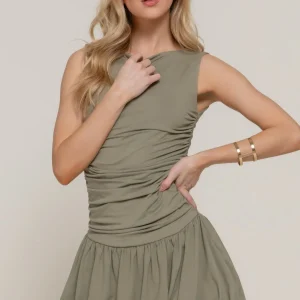 Sleeveless Boat Neck Voluminous Mini Dress