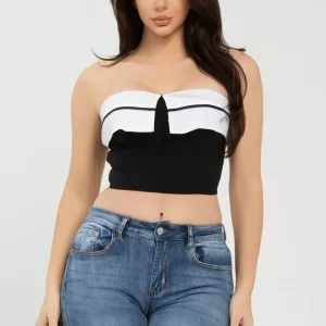 Front Fold-over Color Contrast Tube Top