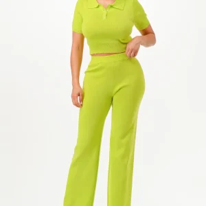 Cropped Polo Sweater Shirt And Pants Set
