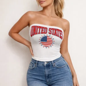 Patriotic Usa Graphic Strapless Stretch Tube Top