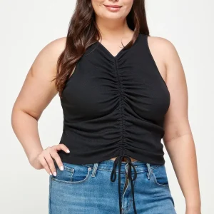 Plus Size Ribbed Sleeveless Ruched Tank Top