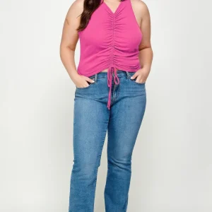 Plus Size Ribbed Sleeveless Ruched Tank Top