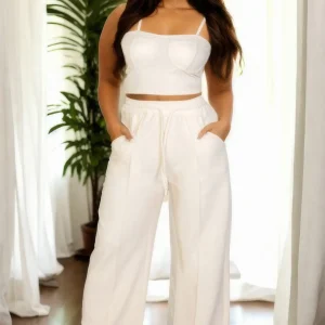 Plus Size Bustier Crop Cami Top & Slant Pocket Straight Pants