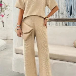 Two Pieces Outfits Knitted Crew Neck Button Set