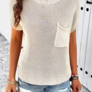 Pocket Knit Round Neck Loose Pullover Sweater