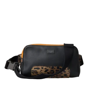 Black Exotic Leather Logo Belt Waist Fanny Pack Bag